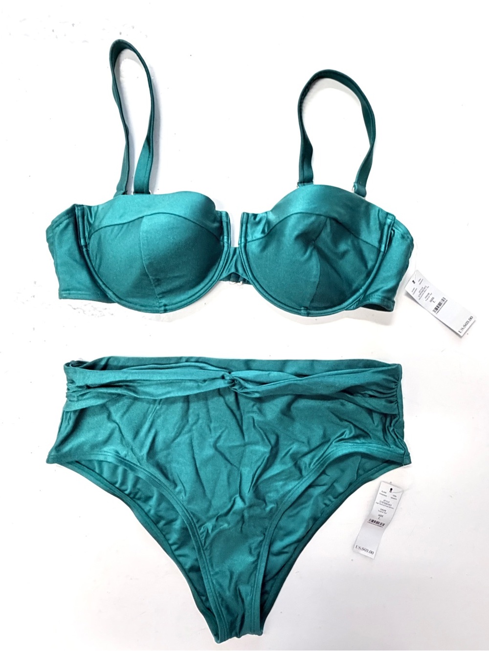 White House Black Market High-Rise Teal Women's Bikini Set - Scoop Underwire Top